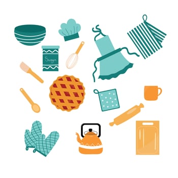 Illustration of kitchen items and baking tools vector