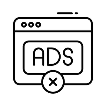 Easy to use outline icon showing ad blocking popup. vector