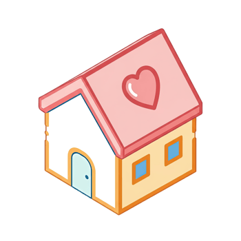 Cute Isometric House with Pink Roof and Heart Symbol png