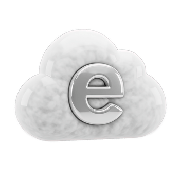 3D Cloud with Metallic E Icon Representing Internet and Cloud Computing png
