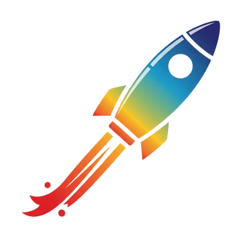 Colorful Gradient Rocket Icon with Exhaust Flame png
