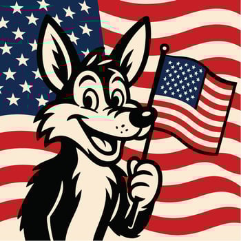 Patriotic Coyote with American Flag vector