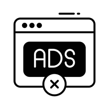 Easy to use glyph icon showing ad blocking popup. vector