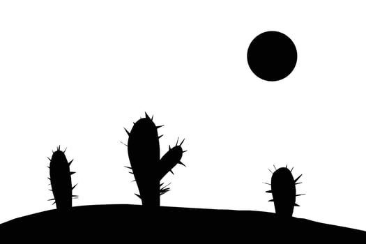 Silhouette of cactus plants in the desert vector