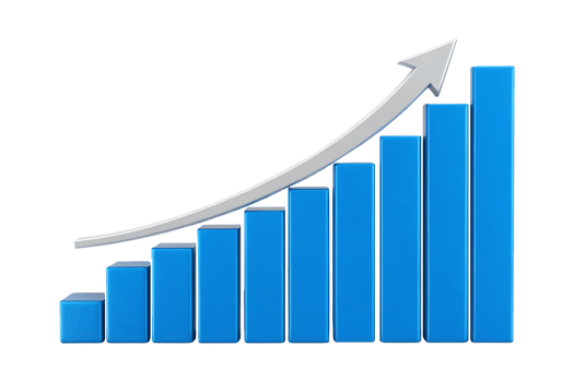 Blue bars graph increasing arrow growth png