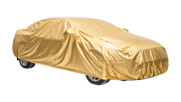 Golden vehicle covered by protective fabric protection png
