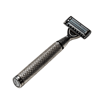 Metallic razor textured handle grooming tool silver chrome png
