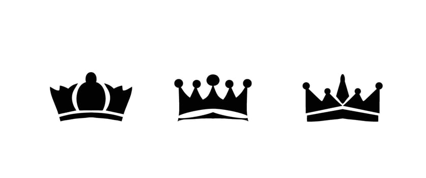 Three crowns are shown in black and white vector
