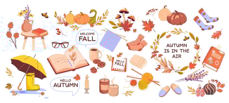 Colorful autumn-themed illustration with pumpkins vector