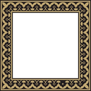 square gold with black national Persian ornament. Rectangle, frame, border, ethnic pattern Iran, Iraq, Tajikistan vector