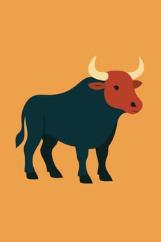 Stylized illustration of a dark blue bull with a red face and curved horns vector