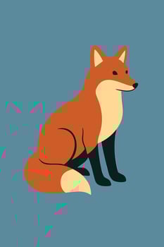 Stylized Fox Illustration in Sitting Position, Orange and Beige vector
