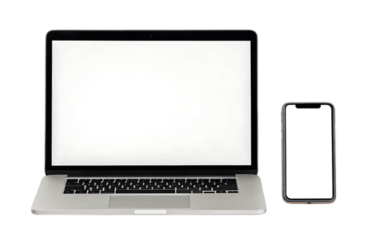 Silver laptop and smartphone with blank white screens technology electronic png