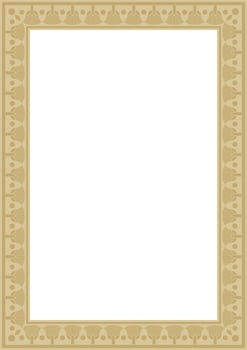 golden square Egyptian ornament. Rectangle, frame, ancient Egypt. Pattern of lotus flowers and sun vector
