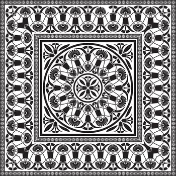 black monochrome classic Greek square ornament. Rectangle of Ancient Greece and Roman Empire. Byzantine painting of walls, floors and ceilings Decoration European palaces vector