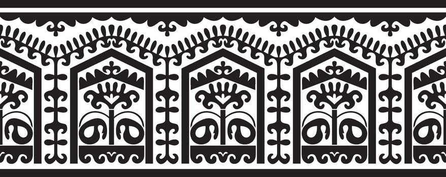 Uzbek black monochrome seamless ornament. Endless Turkic border, Cultural heritage of Central Asia. vector