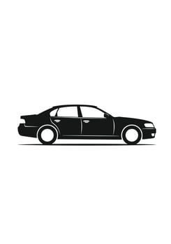 Sleek Black Sedan Silhouette Side View. vector