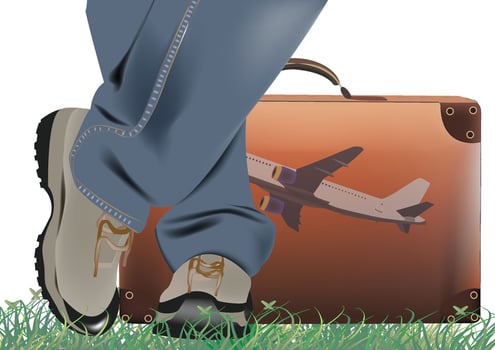 crossed legs and suitcase vector