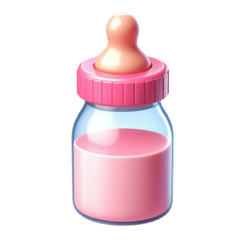 Pink baby bottle with nipple for infant feeding and nutrition png