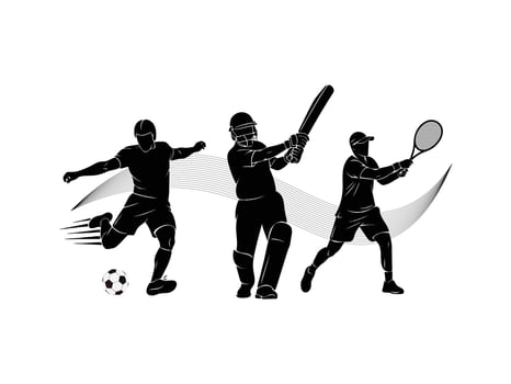 Silhouettes of sports cricket football badminton players vector