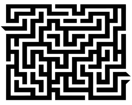 Solve This Complex Black and White Maze Puzzle A Challenging Labyrinth for Logic and Problem-Solving Skills vector