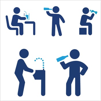 Hydration Icons People Drinking Water Set vector