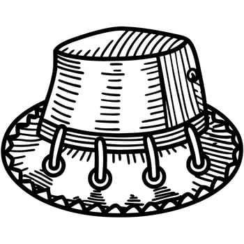 Rustic cowboy hat illustration vintage western headwear, classic brimmed hat, hand drawn line art vector