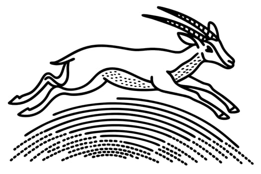 Graceful gazelle leaping over patterned ground elegant wild animal in motion, linear minimal illustration vector