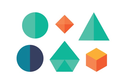 Vibrant Collection of Geometric Shapes Circles, Triangles, and Cubes in a Playful, Modern Design - Professional digital artwork with vibrant colors and detailed composition vector