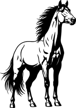 Majestic equine standing proudly with flowing mane and tail silhouette vector