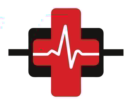 Modern Red Cross Medical Logo Design Heartbeat Monitor Graphic for Healthcare Branding, Symbolizing Vital Signs and Emergency Services vector