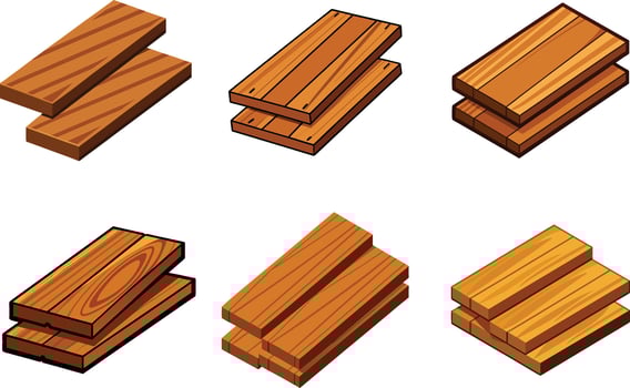 Cartoon style stacks of wooden planks and boards for crafting projects vector