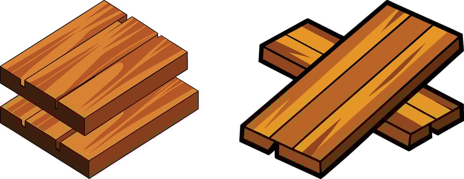 Two isometric illustrations of wooden planks arranged in different formations vector