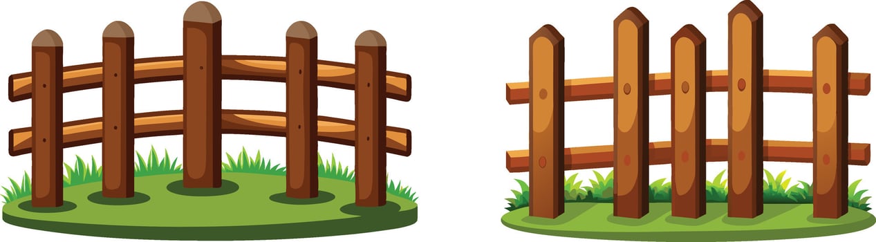 Fence with wooden posts and grass illustration vector