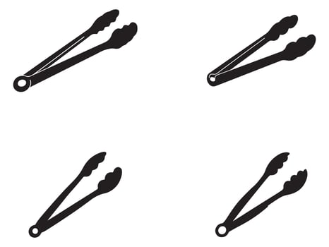 Four Simple Black and White Kitchen Tongs Illustrations vector