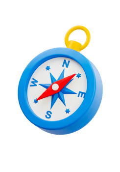 3D rendering of a blue compass with a red needle, symbolizing direction, navigation, and the spirit of exploration. It is a tool for finding one's way. png