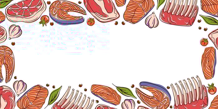 Illustration of different meats and vegetables vector