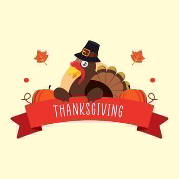 Thanksgiving turkey red ribbon banner. vector