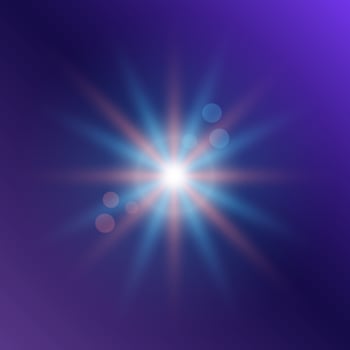 A luminous star with bokeh light on purple background. vector