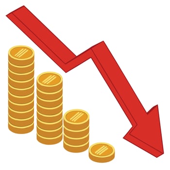 Dramatic Decline in Gold Coin Stacks Illustrating Economic Downturn and Financial Loss - Professional digital artwork with vibrant colors and detailed composition vector