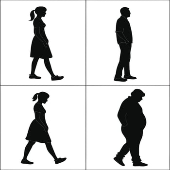 Serene Black Silhouettes of People Walking and Standing, Peaceful Mood, Simple Graphic Illustration - Professional digital artwork with vibrant colors and detailed composition vector