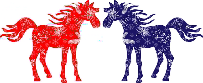 decorative horses with snow flakes and flowers bohemian style design for greeting cards posters digital projects and textile vector