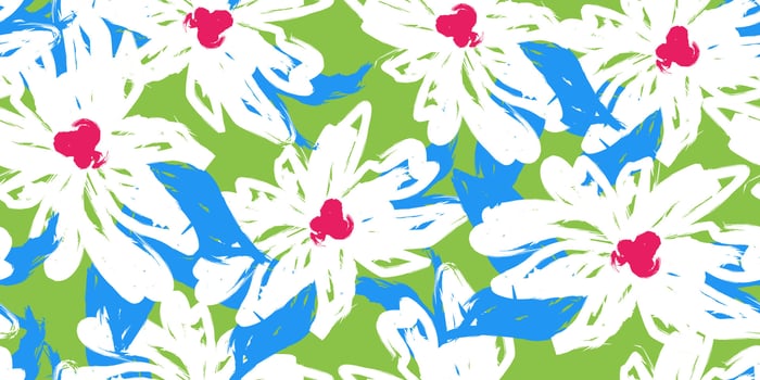 a pattern with white flowers on green vector