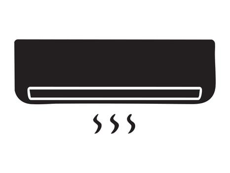 Black silhouette of air conditioner unit with steam lines, isolated on white background. concept of home appliance, cooling, climate control, icon, logo, design element vector