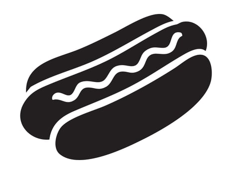 Black silhouette of hot dog with sausage and wavy lines, isolated on white background. concept of fast food, snack, sandwich, street food, icon, logo, design element vector
