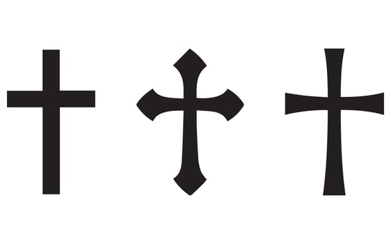 Variety of black Christian cross styles on white vector