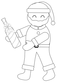 outline of Santa Claus with wine bottle png