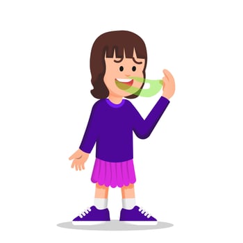 Girl enjoying fruit slice vector