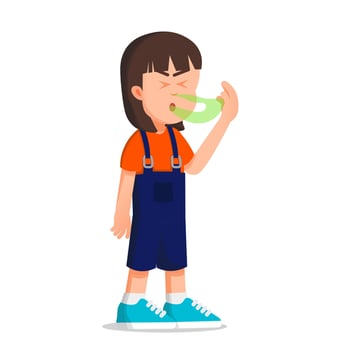 Girl stretching green gum vector