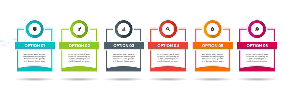 Label Infographic Element Design Templates with Icons and 6 Options. Can be Use for Process Diagram, Presentations, Workflow Layout, Banner, Flow Chart vector